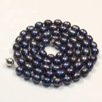 

Genuine AA++ 8-9mm black oval Cultured freshwater pearl Necklace 50"