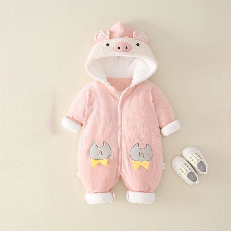 PINK CROAL CHERIE/одежда для малышей Одежда для мальчиков и девочек мягкий новорожденный младенец теплый хлопковый комбинезон для новорожденных комбинезон с длинными рукавами - Цвет: PINK