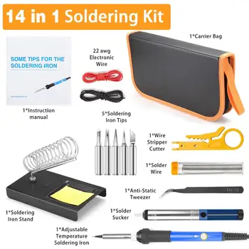 

Soldering Iron Pyrography Kit 14-in-1 60W with Adjustable Temperature Welding Wood Embossing Soldering Gun Tips Solder Wire