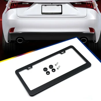 

Car Black Carbon Fiber License Plate Frame Cover W/ 2 Screw Cap Auto Parts Smooth Finish With Shiny Surface