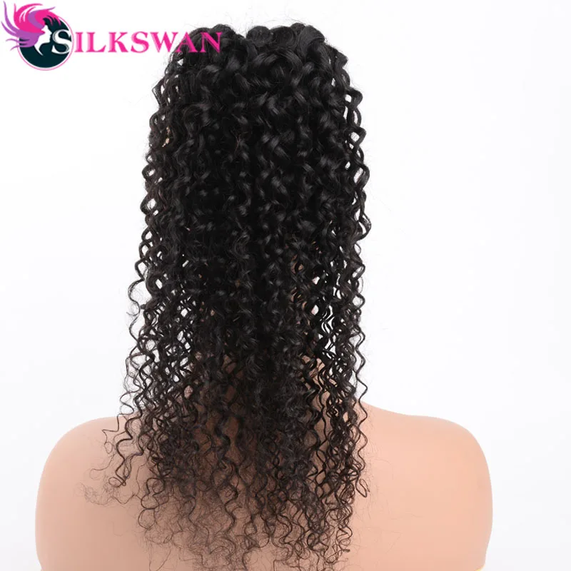 Естественный цвет Silkswan Hair human medium ratio remy hair deep wave clip in ponytail extensions natural color adjustable drawstring - Цвет: Естественный цвет