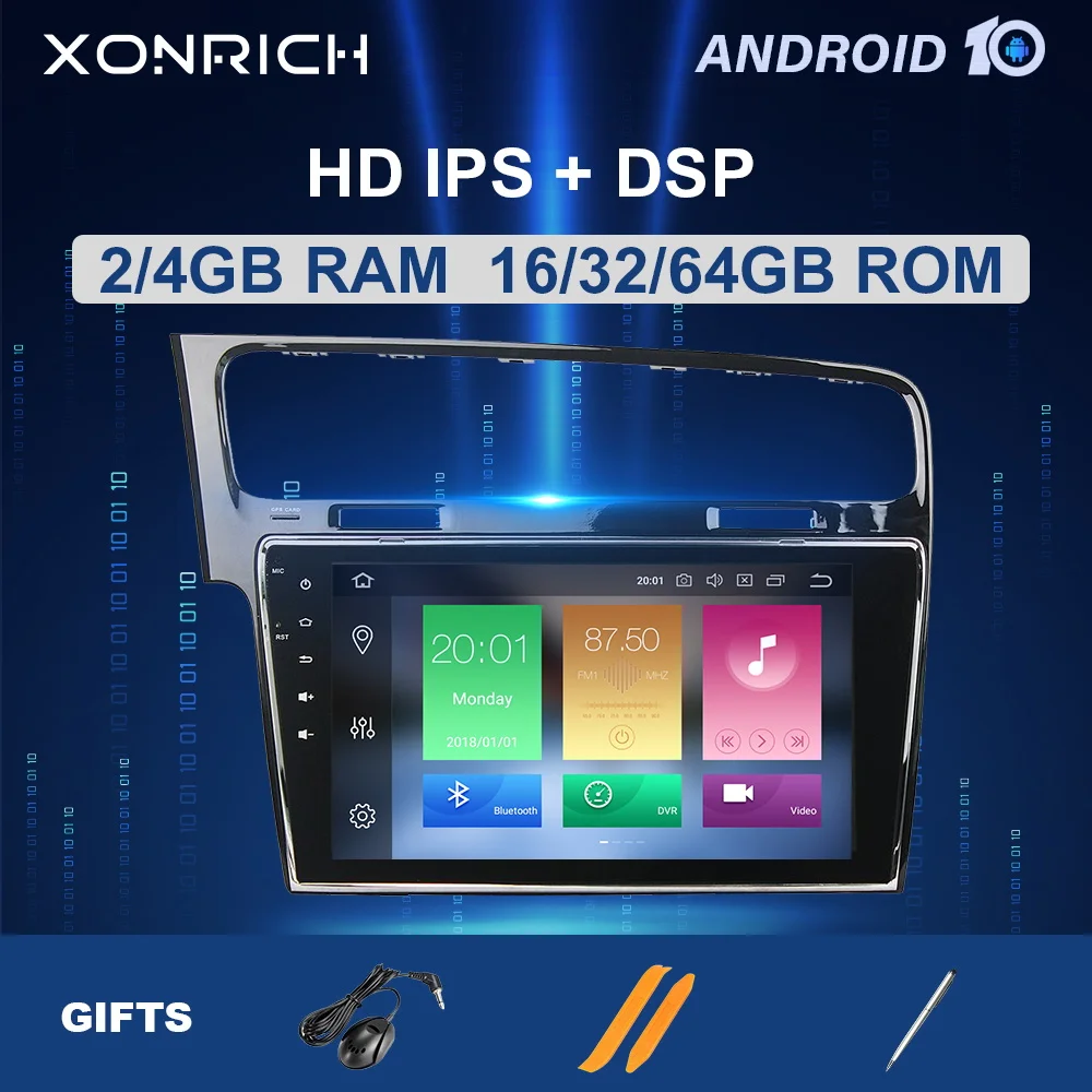 Автомобильный мультимедийный плеер IPS DSP 4 Гб 64 Авторадио 1Din Android 10 для Volkswagen VW Golf 7