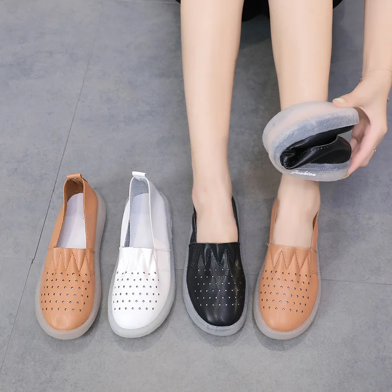 

Shoes Woman 2019 Casual Female Sneakers Slip-on Round Toe All-Match Soft New Slip On Grandma Summer Fretwork PU Basic Scandals
