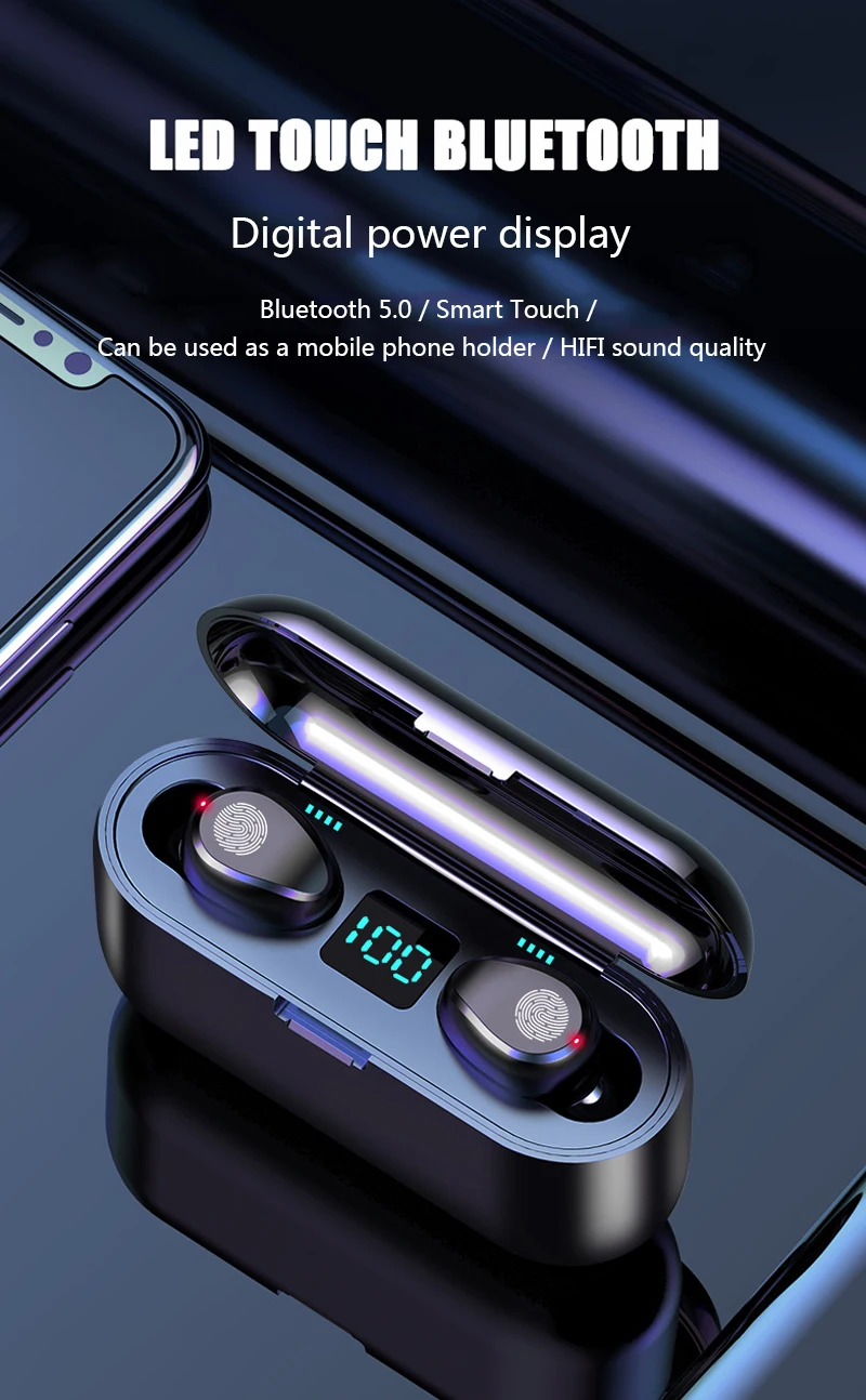 Bluetooth V5.0 TWS сенсорный отпечаток пальца Bluetooth наушники 2000 мАч HD стерео беспроводные наушники с шумоподавлением игровая гарнитура