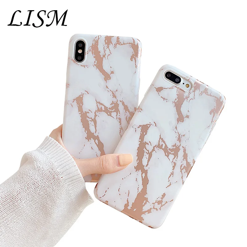 

For Iphone XR 7 8 Plus 11ProMax Soft White Phone Case for Iphone X 6 6s Plus Capa iphone Shell Coque with rose gold marble