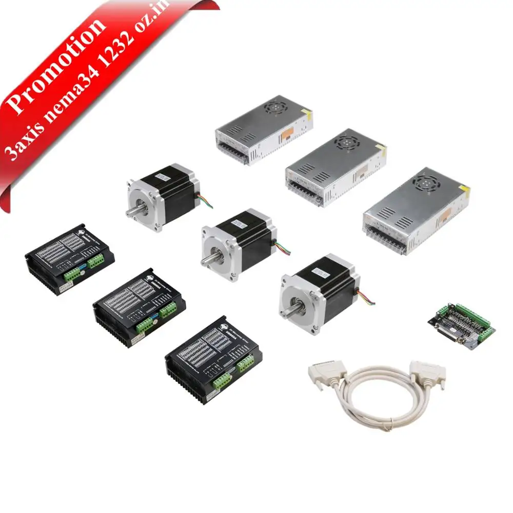 

Promotion!EU Free Ship 3Axis Nema34 Stepper Motor 1232ozin 5.6A&Driver control kits CNC Router Mill