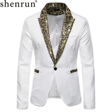 Shenrun Для мужчин пиджаки осень-зима модный смокинг куртка черный, белый цвет костюмы певец и ведущий музыканта сценическое платье жениха костюм куртки