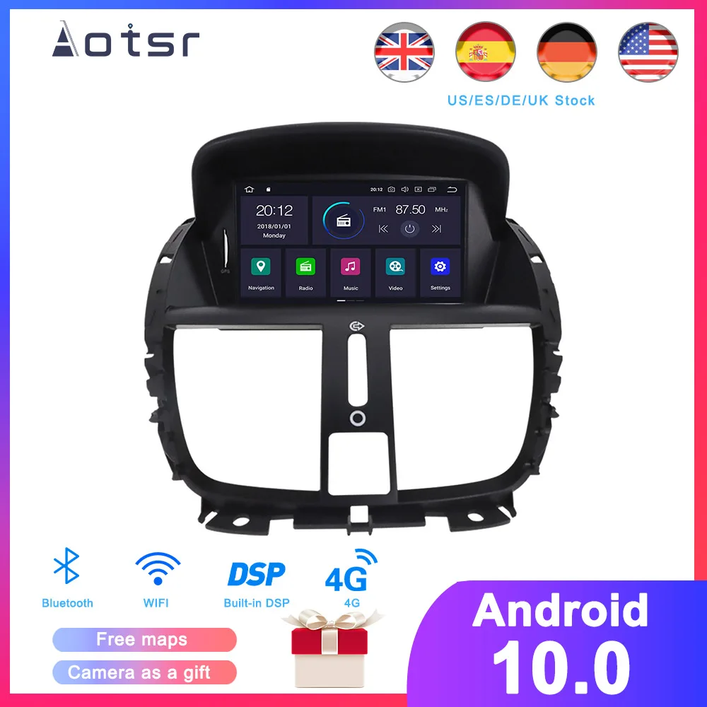 DSP Android 10,0 автомобильный gps-навигация, dvd-плеер для peugeot 207 2008- Авто Стерео Радио мультимедийный плеер головное записывающее устройство - Цвет: Android10 2G 16G DSP