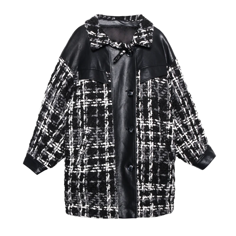 Picture color SeeBeautiful Новая мода зимнее однобортное пальто свободного кроя из искусственной кожи с отворотом и длинным рукавом Женское пальто Q587 - Цвет: Picture color