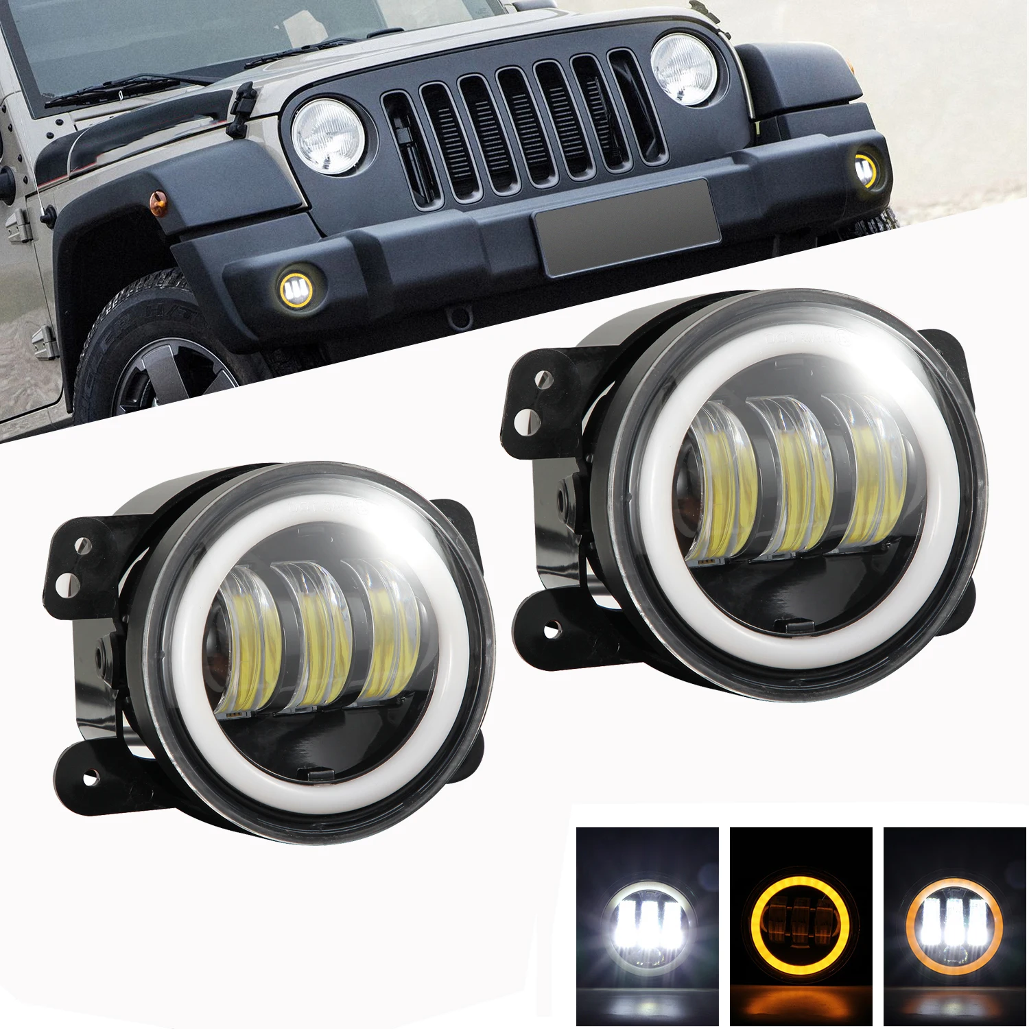 2x4 дюйма бампер Led DRL Противотуманные фары поворота гало-кольцо для фар для джип Dodge FORD F-150