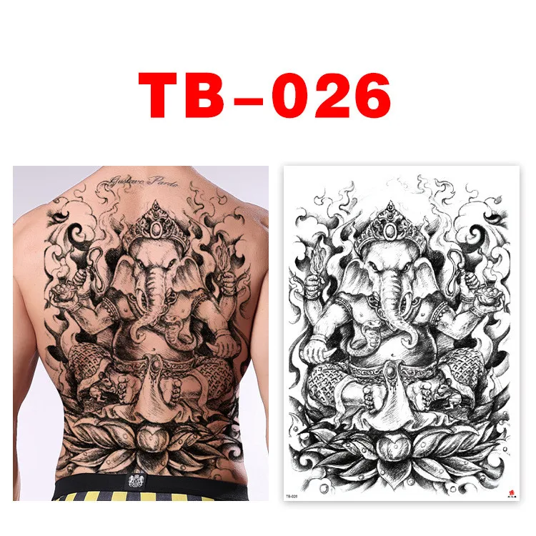

Totem Elephant Temporary Flash Tattoos Waterproof Large Full Back Tattoos Sticker Old School Cool Fake Tatoo for Women Men 026