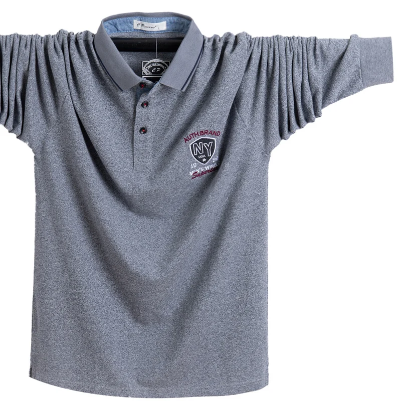 Мужские рубашки поло мужские s с длинным рукавом рубашки поло Camisa Masculina Модные осенние весенние повседневные хлопковые большие размеры дышащие топы - Цвет: Серый