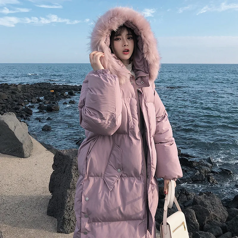 

Photo Shoot Rose-red down Jacket Cotton-padded Clothes Women's Mid-length 2019 Winter New Style Korean-style Cotton Overcoat Hoo
