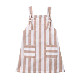 

US Toddler Kid Baby Girl 1T-6T Striped Striped Chest Tie Pocket Strap Bowknot Dress Clothes Summer Casual Sundress Outfit Set