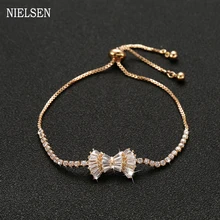 Роскошный циркониевый браслет с бантами, золотой цвет, регулируемая цепочка, очаровательные браслеты для женщин, модные ювелирные изделия