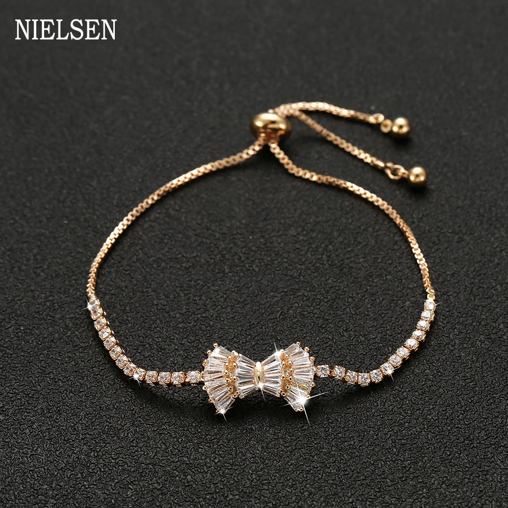 Роскошный браслет с бантиком из циркона золотого цвета регулируемые браслеты