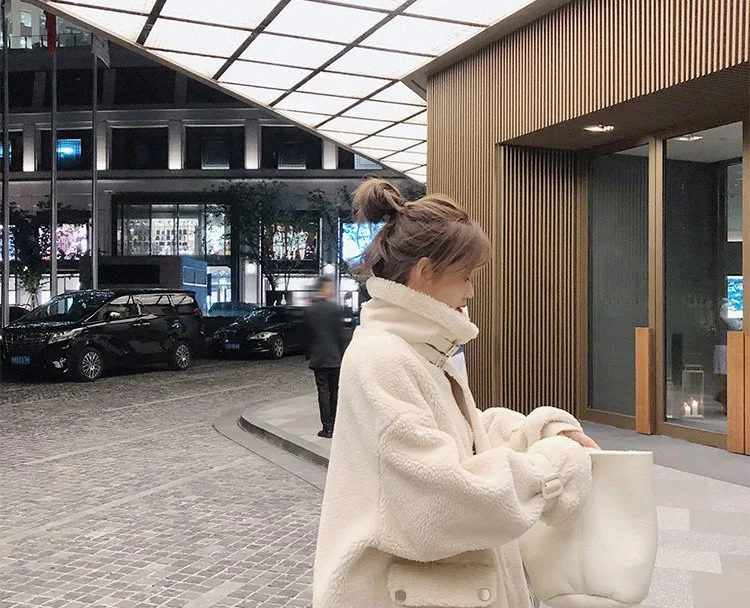 Women's Fur Coat Korean Coat Wild Lamb White Fur Coat Plush Motorcycle Clothing Fur One Loose Faux Fur Coat Furry Jacket