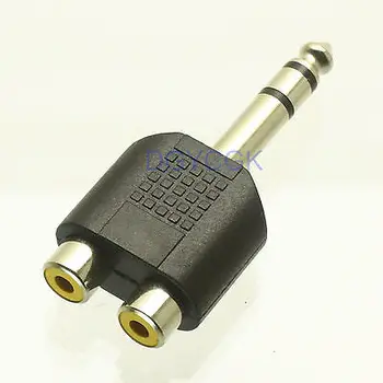 

DHL/EMS 100 pcs Adapter 6.35 male plug to 2xRCA female jack Stereo for Headphone -h2