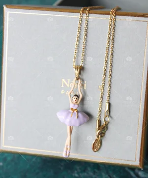 

powder purple lilac color ballerina girl bowknot enamel necklace
