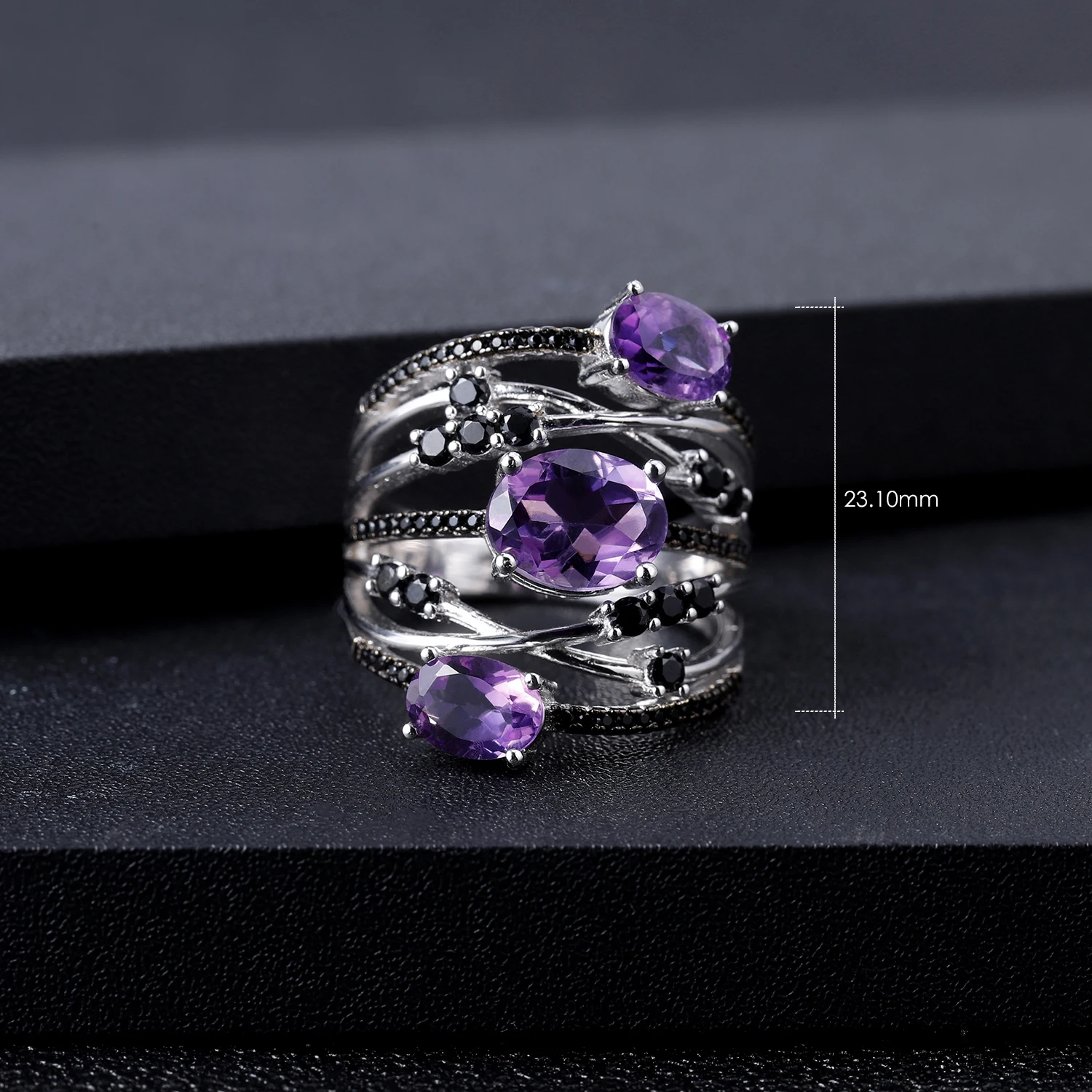 GEM'S BALLET 3.42Ct Овальный натуральный аметистовый драгоченный камень кольцо Классический 925 пробы Серебряный палец тройной кольца для женщин хорошее ювелирное изделие