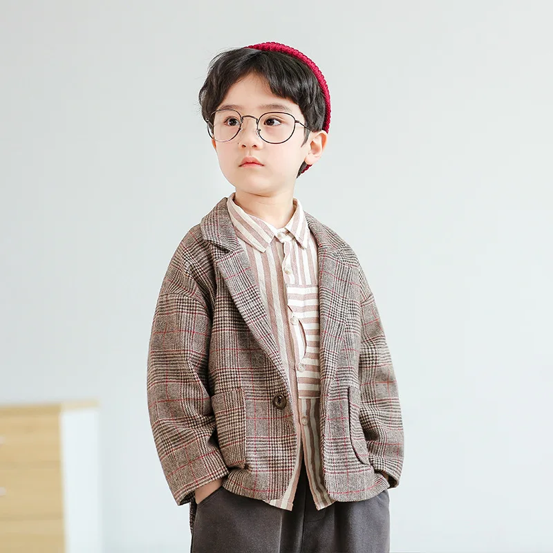 

BOY'S Suit Formal Dress Children Spring And Autumn Plaid Suit Coat 2019 New Style Children Spring Western Style Korean-style
