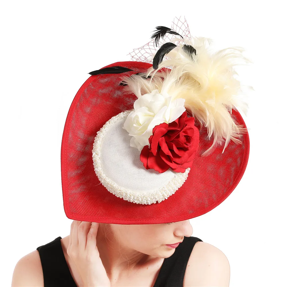 Вечерние шляпы kenducky derby с перьями, вуалетки, красное вино, Свадебные Элегантные женские головные повязки, гоночные шляпы fedora