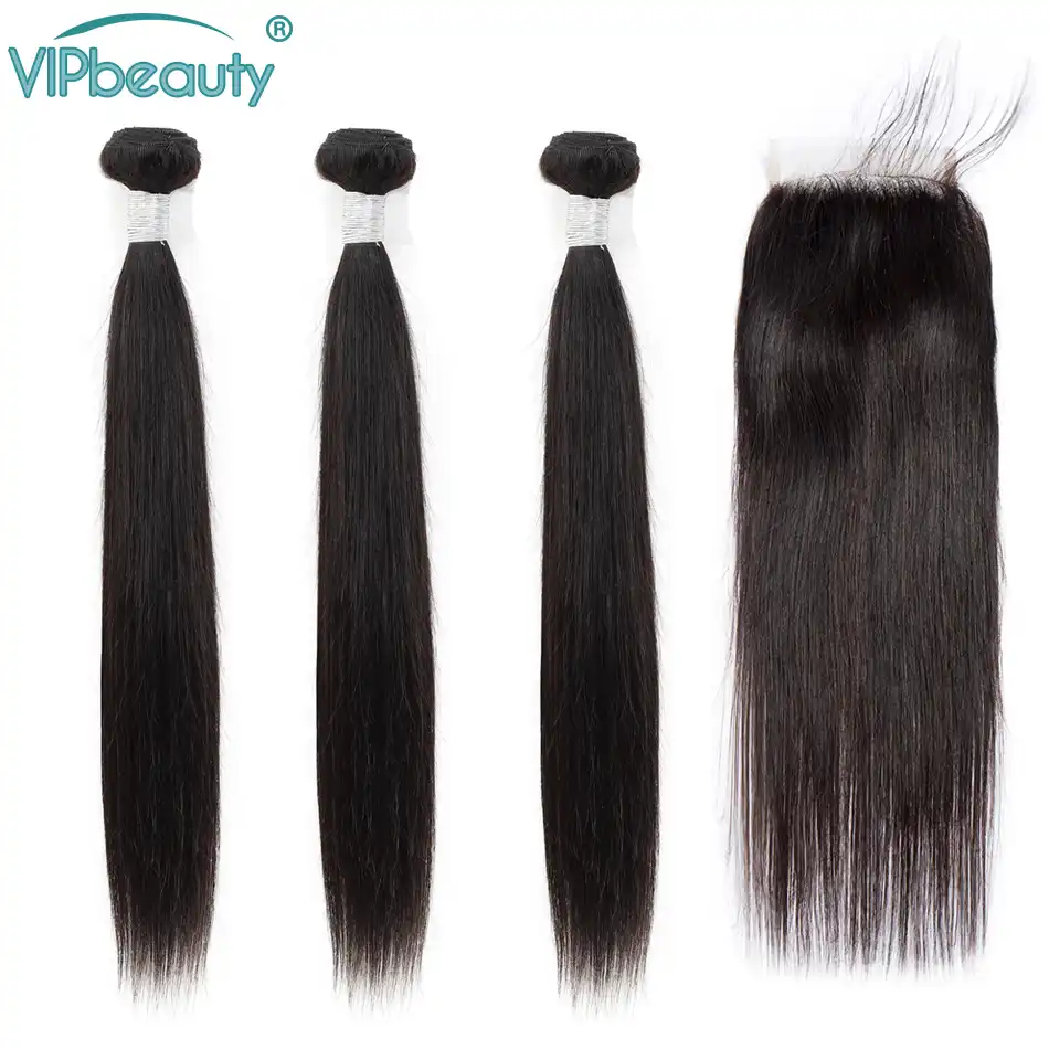 Vipbeauty Brazilian Hair Weave Bundles With Closure Remy Human