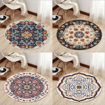 

Retro India Mandala Round Carpet For Living Room Round Mat Flower Nordic Printed Kids Room Large Geometric Area Rug