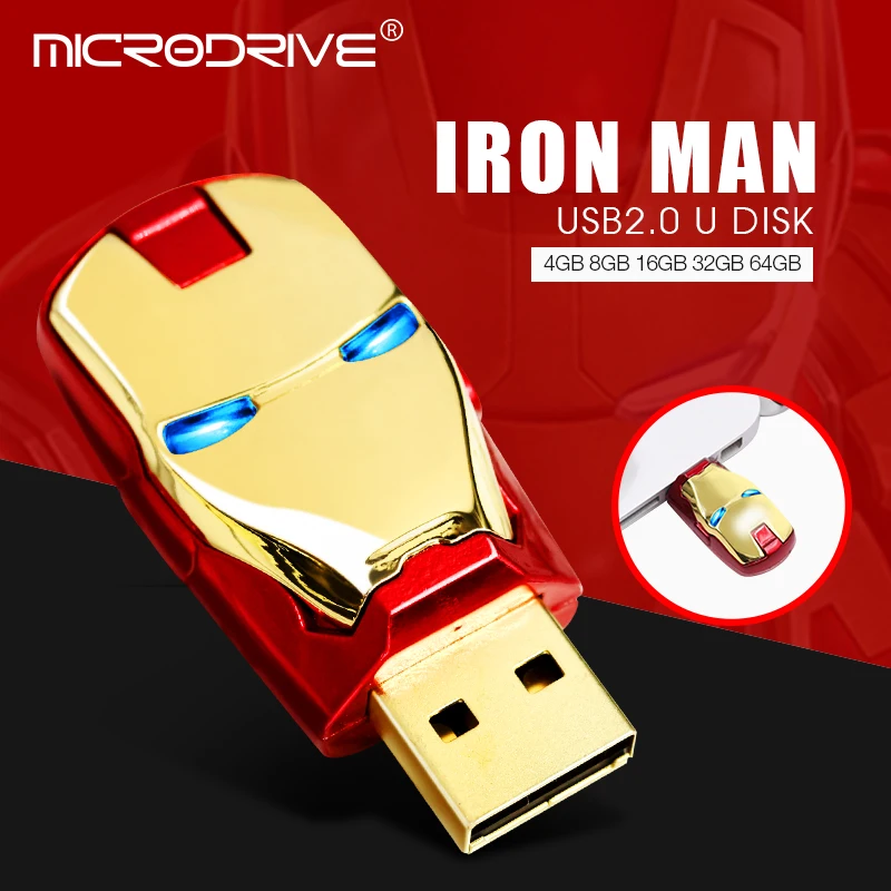 С металлической эмблемой Железного человека USB флэш-накопитель 64 ГБ 32 ГБ 16 ГБ 8 ГБ 128 ГБ ironman head светодиодный светящийся usb-накопитель USB2. 0 pendrive