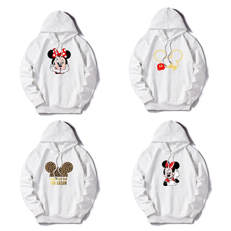 Women Sweatshirt Cotton Hoodies Autumn Winter Minnie Cartoon Hoodie Print Pullover Long Sleeve Plus Size 5XL White