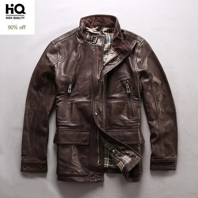 

2020 New Brand Men's Italy Sheep Real Leather Coats Mens Brown Sheepskin Genuine Leather Jacket Moto Vintage Windbreaker Male