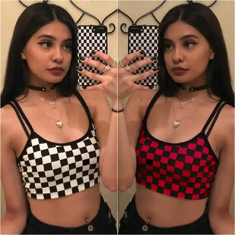checkered tube top outfit