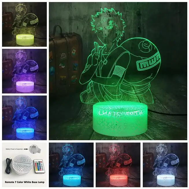 White base Remote Крутая фигурка из японского аниме Гаара из «Наруто» светодиодный 3d-ночник 7 цветов Crackle белая основа настольная лампа Декор для спальни подарок на день рождения игрушки - Испускаемый цвет: White base Remote