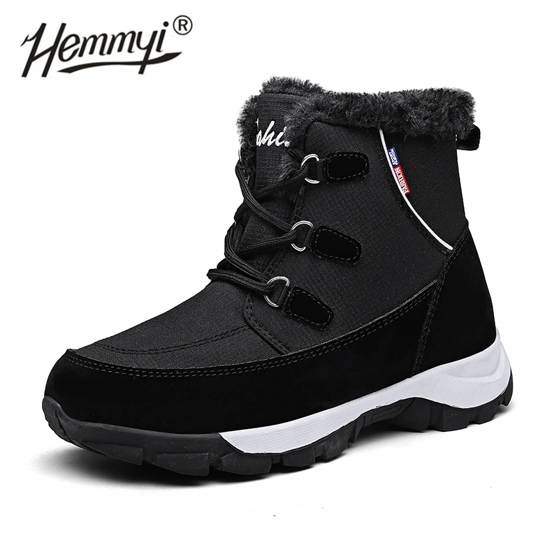 Женские ботинки; теплые зимние ботинки из плюша; водонепроницаемые женские ботинки-оксфорды на нескользящей подошве; Цвет Черный; Размеры 35-42 - Цвет: Черный