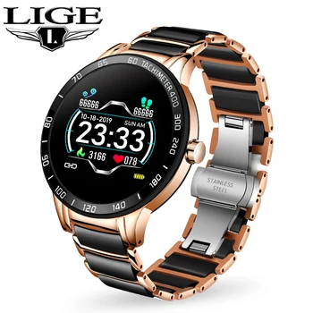 

LIGE Ladies Smart Watch heart rate and blood pressure monitoring luxury ceramic strap fitness tracker for Android iOS SmartWatch