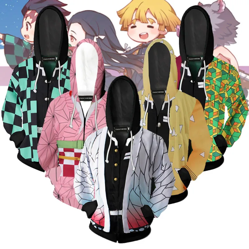 Модный костюм для тематической вечеринки, аниме, Demon Slayer: Kimetsu no Yaiba, толстовки, повседневные женские толстовки с длинным рукавом и капюшоном
