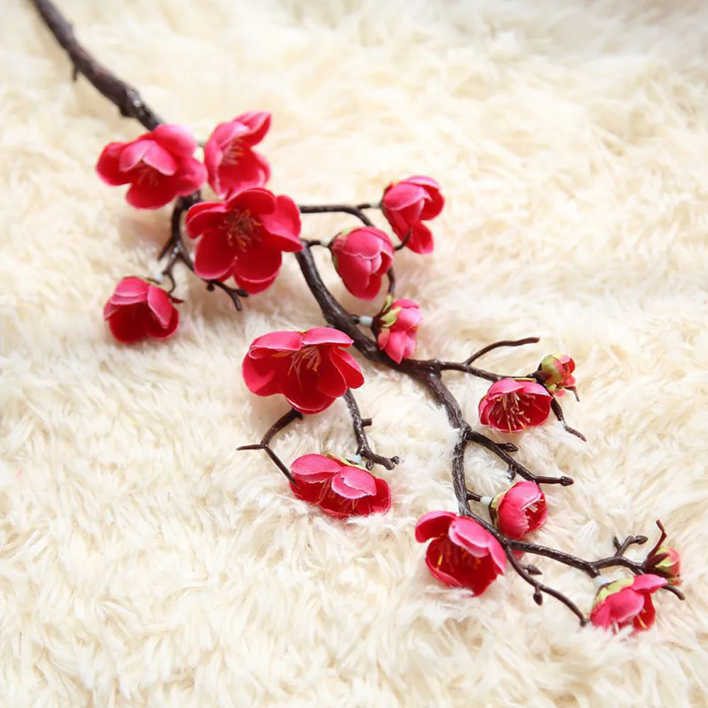 Искусственные шелковые цветы Япония Слива вишня Искусственные цветы Флорес Сакура ветви дерева Свадебные украшения дома комнаты - Цвет: Hot Pink
