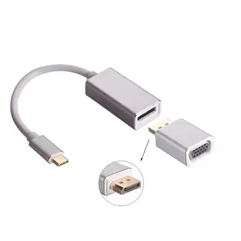 

Usb C To Displayport(Dp) Vga Adapters, 3-In-1 Usb3.1 Type C To Displayport 4K Cable,Displayport To Vga 1080P Converter For Mac P