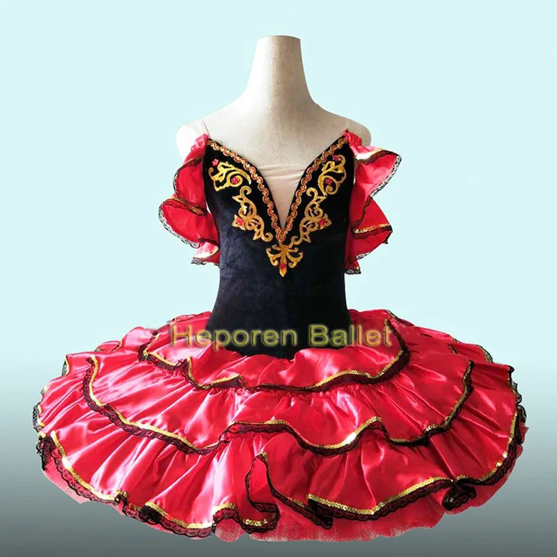 Ballet Dance Costumes Red Black Tutu Don Quixote for stage no sleeve Spanish professional Classical Pancake | Тематическая одежда