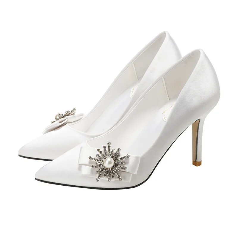 

Bridal Shoes Pointed White Wedding Shoes Women 2023 New Champagne Dress High Heels Thin Heels Crystal Bridesmaid Wedding Shoes