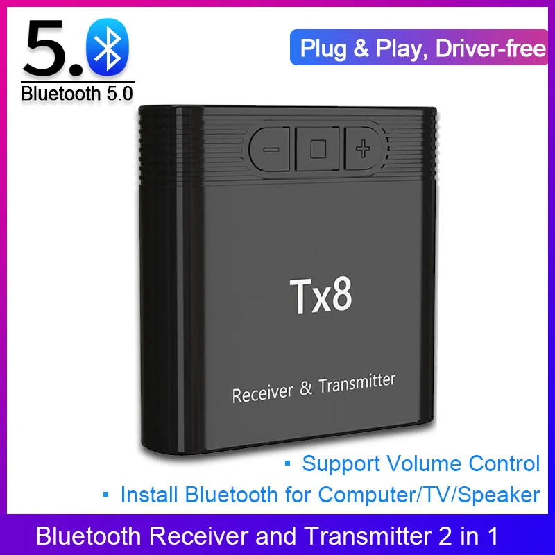 Tx8 2 in 1 Bluetooth 5 0 Transmitter Receiver Audio Adapter for TV PC Headphone MP3 MP4 Music Playback