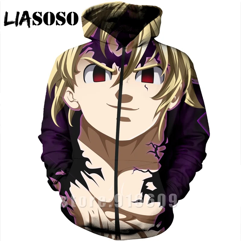 16 3D принт Аниме Длинный рукав Nanatsu No Taizai The Seven Deadly Sins Толстовка Куртка Harajuku рубашка на молнии толстовки с капюшоном A189 - Цвет: 16
