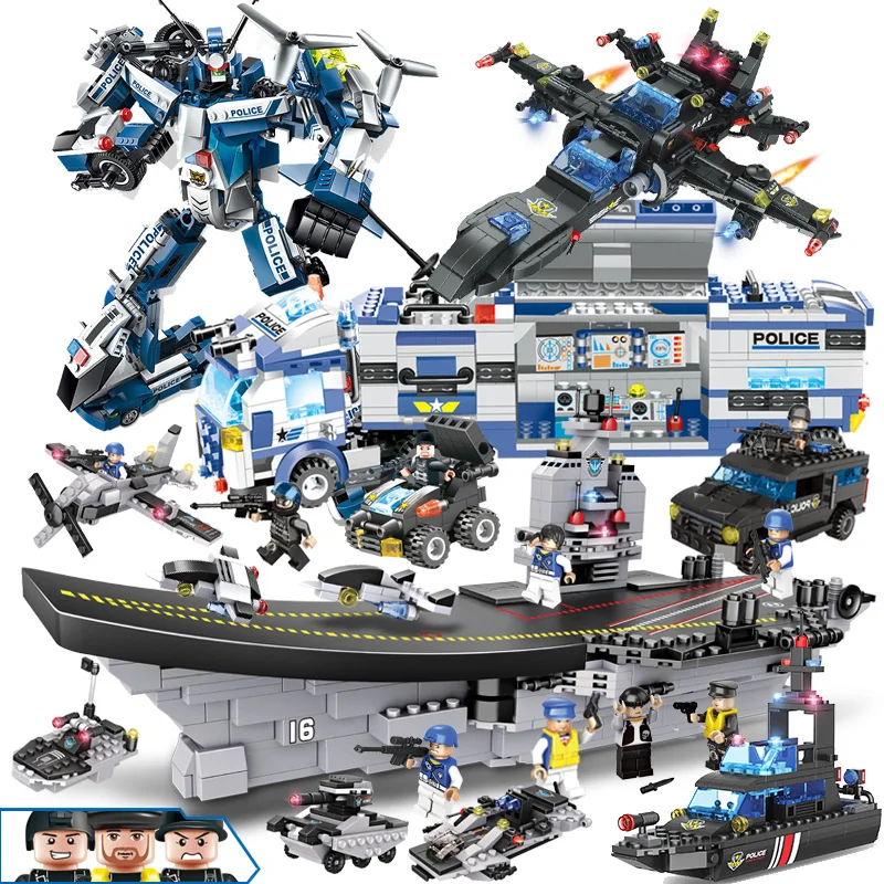 Конструктор SWAT полицейский участок вертолет лодка мини кубики игрушки для детей