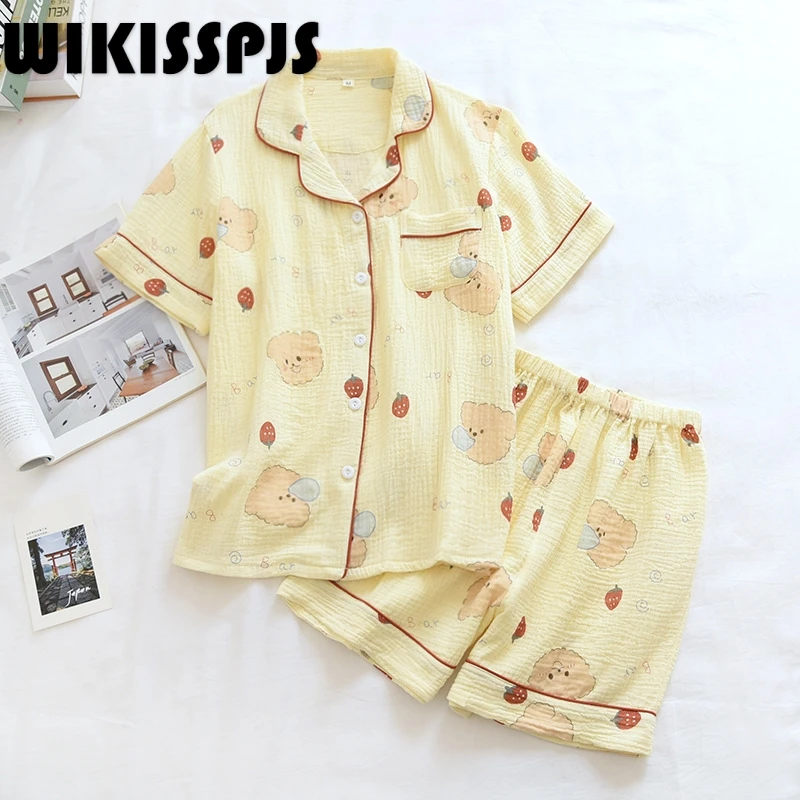

Women's Cotton Pajamas New Summer Thin Short Sleeve Shorts Home Suit Pajamas for Teen Girls Two Piece Set Summer Kawaii Pajama