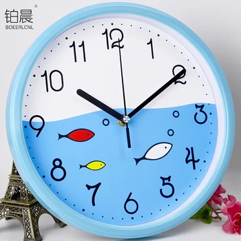 

Silent Simple Wall Clock Cartoon Kids Living Room Wall Clock Blue Morden Design Round Unique Relogio Parede Home Decor AA60WC