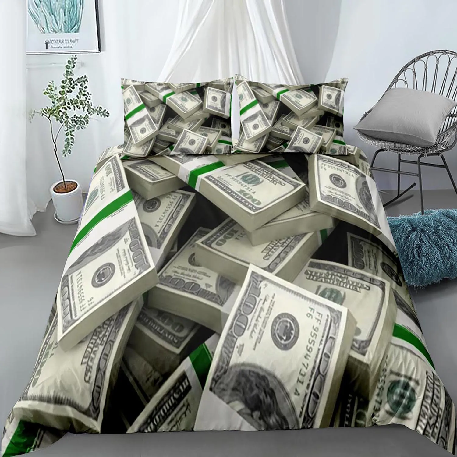 Funny Design Money Dollar Bedding Set Single Twin Full Queen King Size Money Bed Set Children's Kid Bedroom Duvetcover Sets 008 