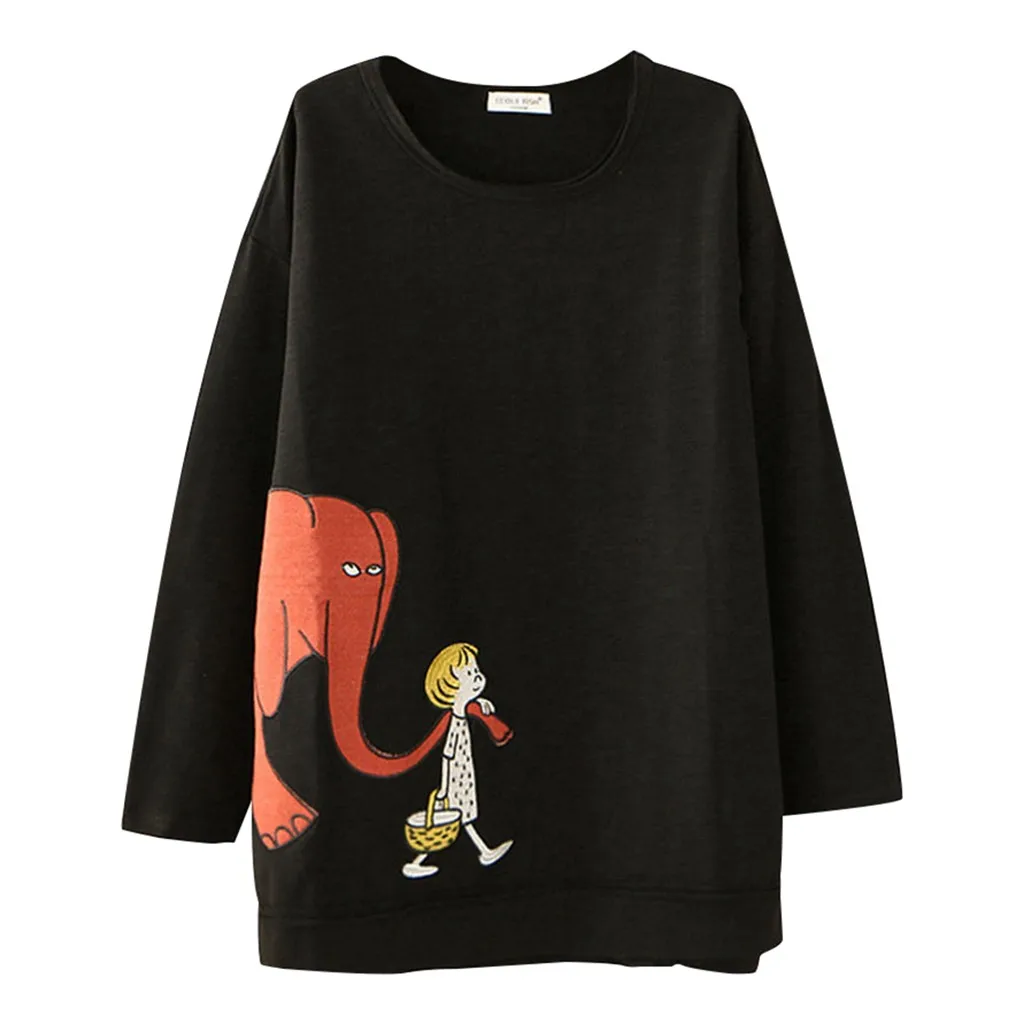 

Fashion Women Casual Loose Long Sleeve Print O-Neck Tops Harajuku Plus Size Polerones Pullover L30828