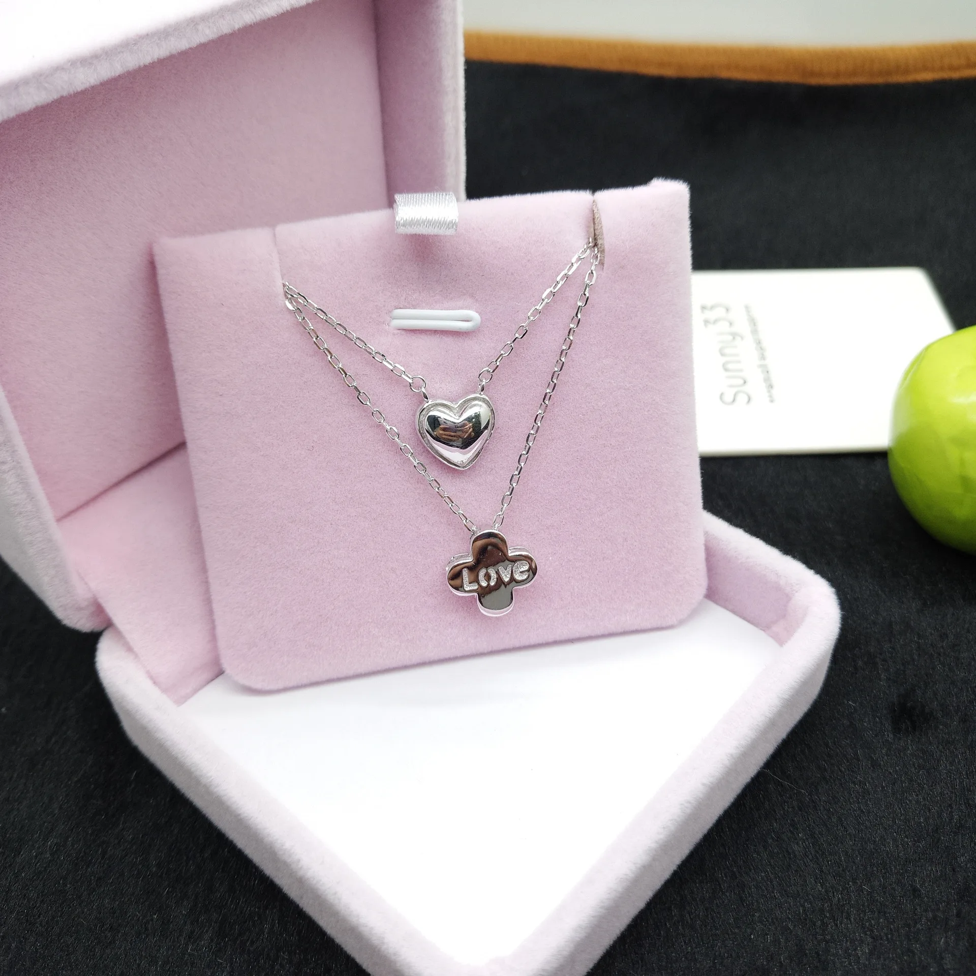 

Sterling Silver Necklace Female Clavicle Clover S925 Pendant Double-Stranded Necklace Minimalist Modern Japanese Korean Zircon W