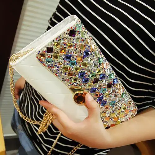 Белая вечерняя сумка-конверт из искусственной кожи с кристаллами | Багаж и сумки