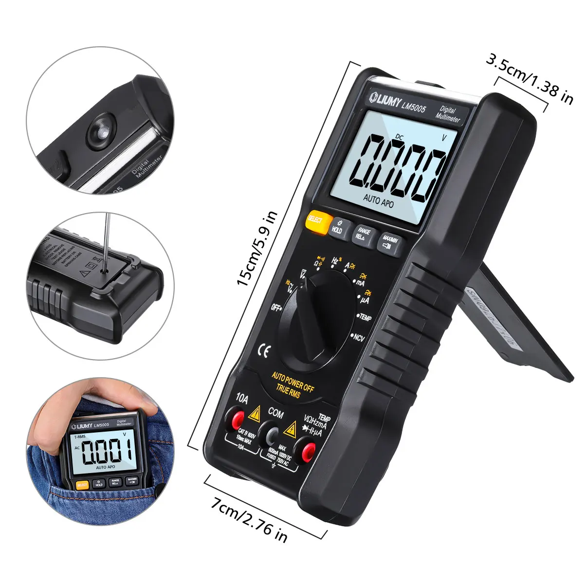 LM5005 ЖК-цифровой мультиметр TRMS 6000 счётчик Тестер Авто Диапазон AC/DC для Вольтметр Амперметр Ом тестер метр+ батареи